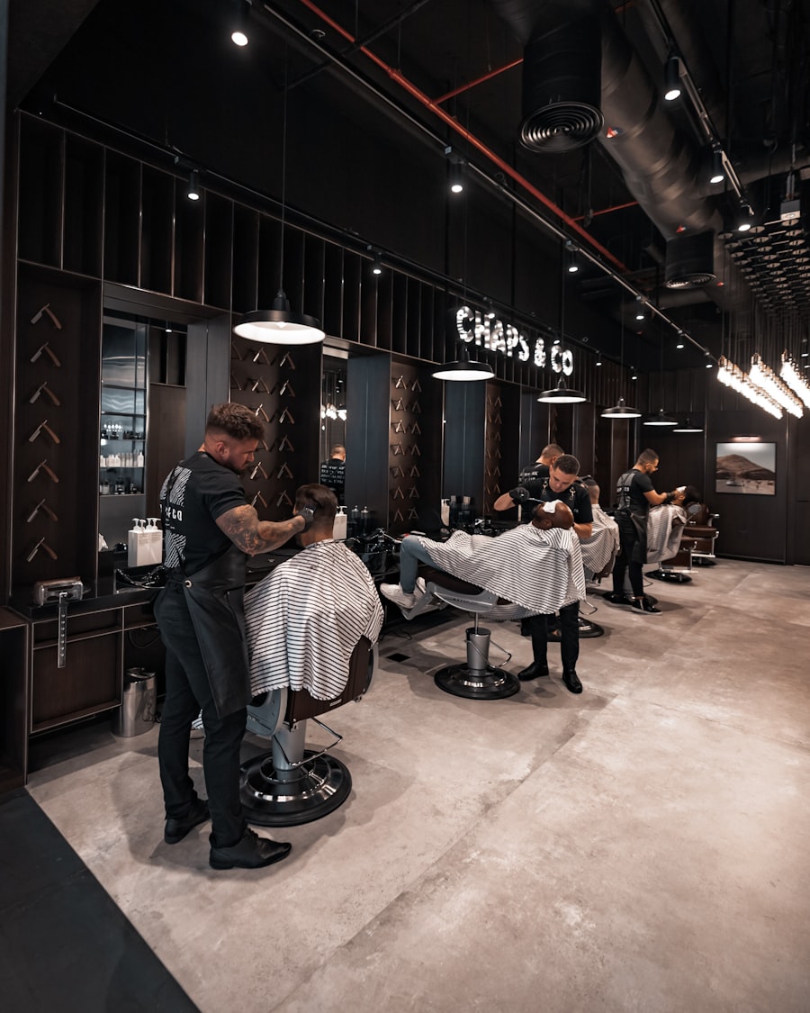 Barbers cutting hair in a modern salon